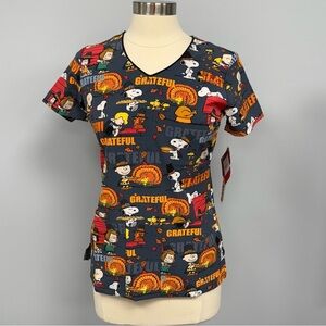 NWT Tooniforms Thanksgiving Scrub Top Peanuts Snoopy XXS Scrubs Cherokee Uniform